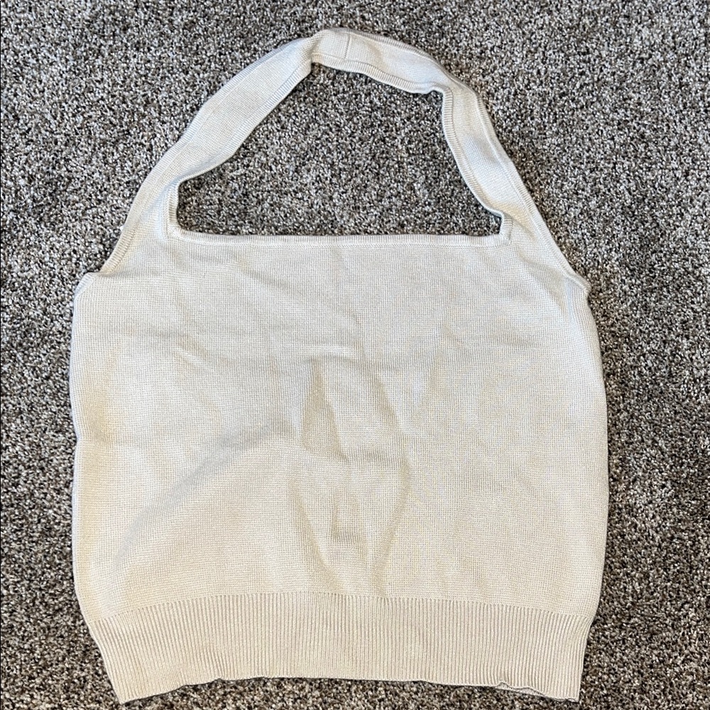 Abercrombie square neck knit crop halter top size Large/L beige/tan